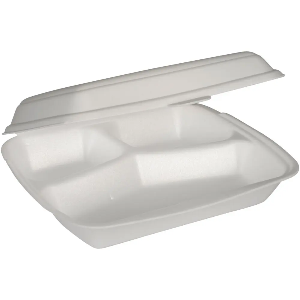 Termoboks, 24x20x7cm, hvid, XPS, 3-rums, 400/120/100 ml, med hængslet låg (250 stk)