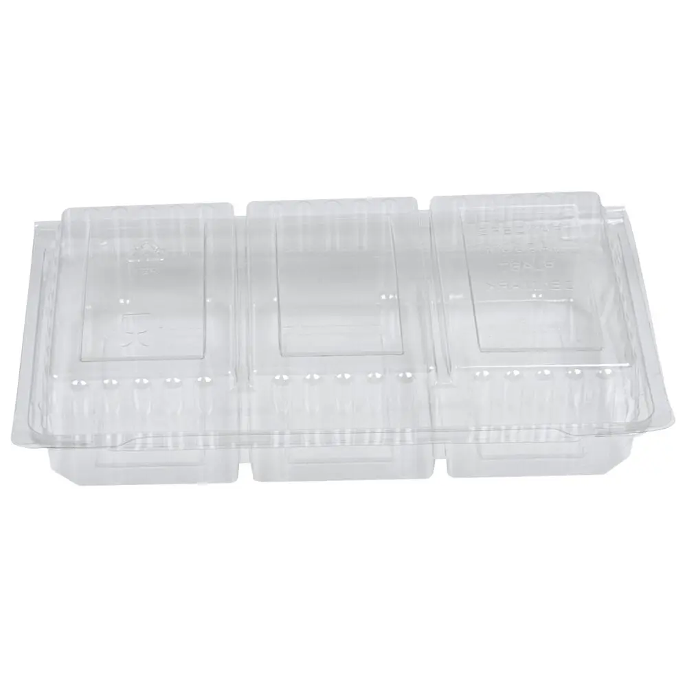 Smørrebrødsbakke, 24x14,5x5cm, klar, RPET, 3-rums, med hængslet låg (264 stk)