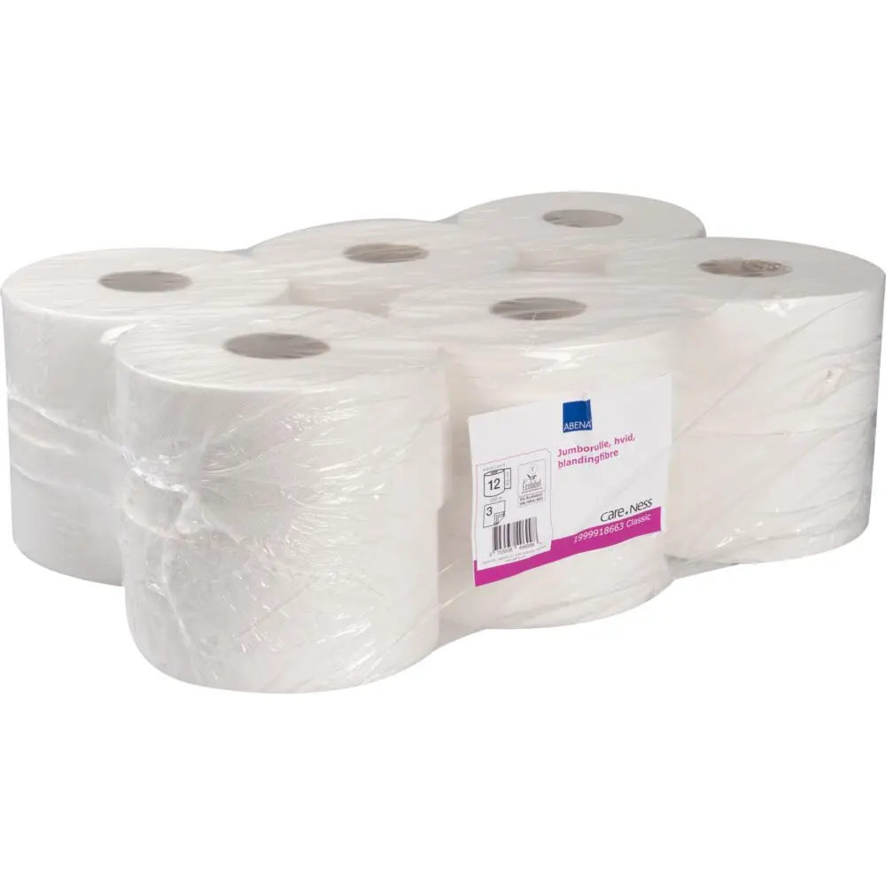 Jumborulle, Care-Ness Classic, 3-lags, Mini, 150m x 9,2cm, Ø18,5cm, hvid, blandingsfibre (12 rl/krt)