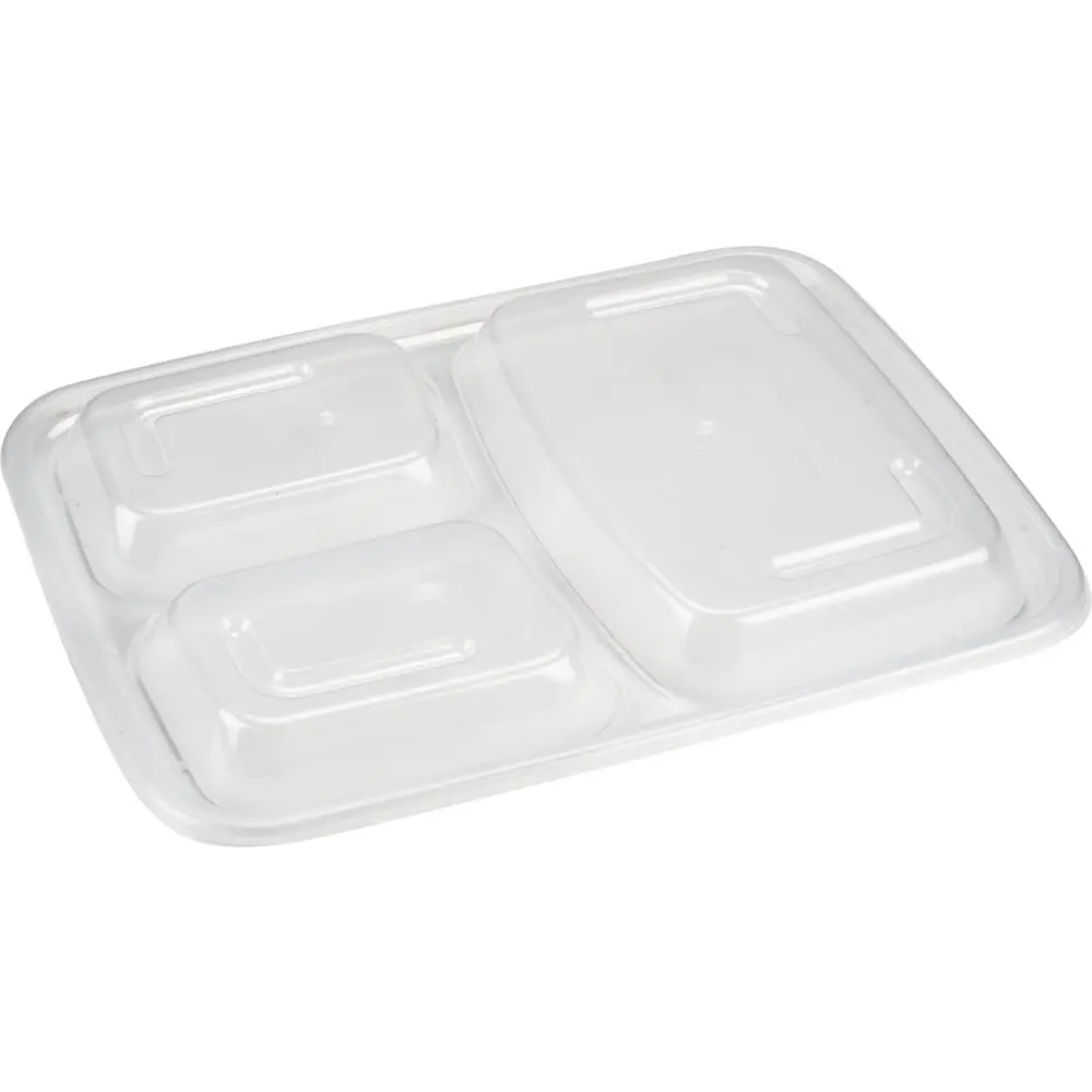 Låg til take-away bakke, 3-rums, 22,9x17,3x1,8cm, klar, PP (400 stk)