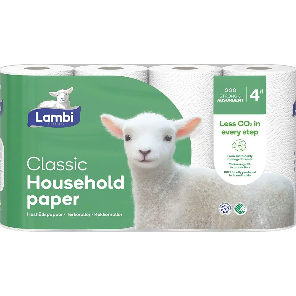 Køkkenrulle, Lambi, 2-lags, 12,33m x 22cm, Ø11,2cm, hvid, nyfiber (20rl/krt)