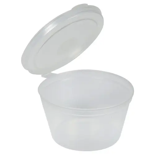 Dressingbæger, ABENA Gastro, 2,5cm, Ø5cm, 30 ml, 31 ml, klar, PP, med hængslet låg (1000 stk)