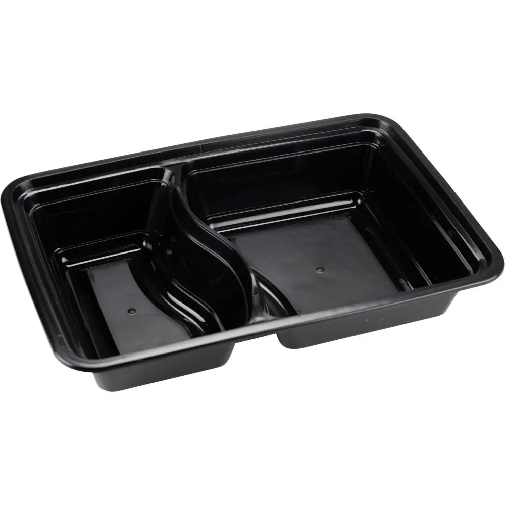 Takeaway bakke, 22,2x15,2x4,4cm, 828 ml, sort, PP, 2-rums, 280/400ml, fleregangs (400 stk)