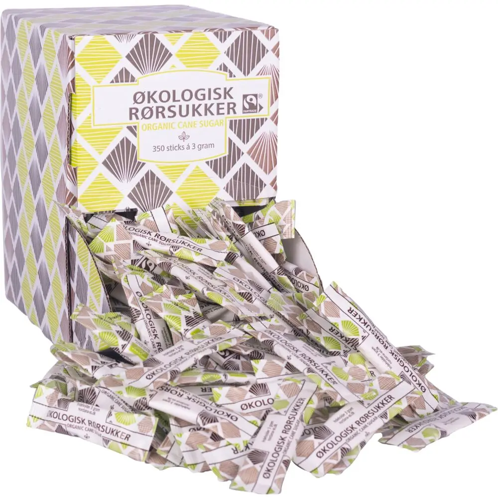 Rørsukker, i sticks, displayboks, 350x3g, økologisk 