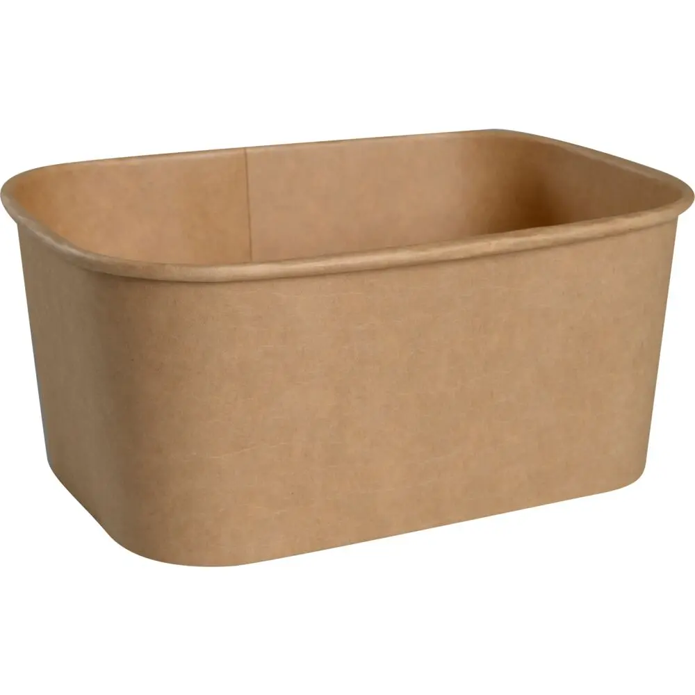 Skål, 17x12x7,5cm, 1000 ml, brun, kraft/PE, 34 oz, rektangulær (300 stk)