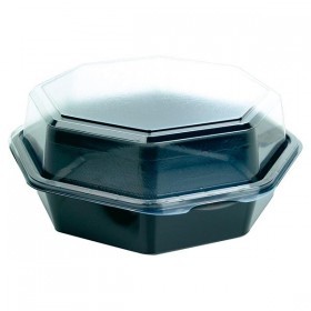 Plastbakke, 19x19x6cm, 640 ml, sort, PS, med hængslet låg, octaview (270 stk)