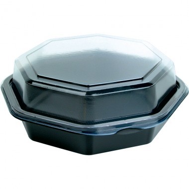 Plastbakke, 16x16x6cm, 443 ml, sort, PS, med hængslet låg, octaview (405 stk)