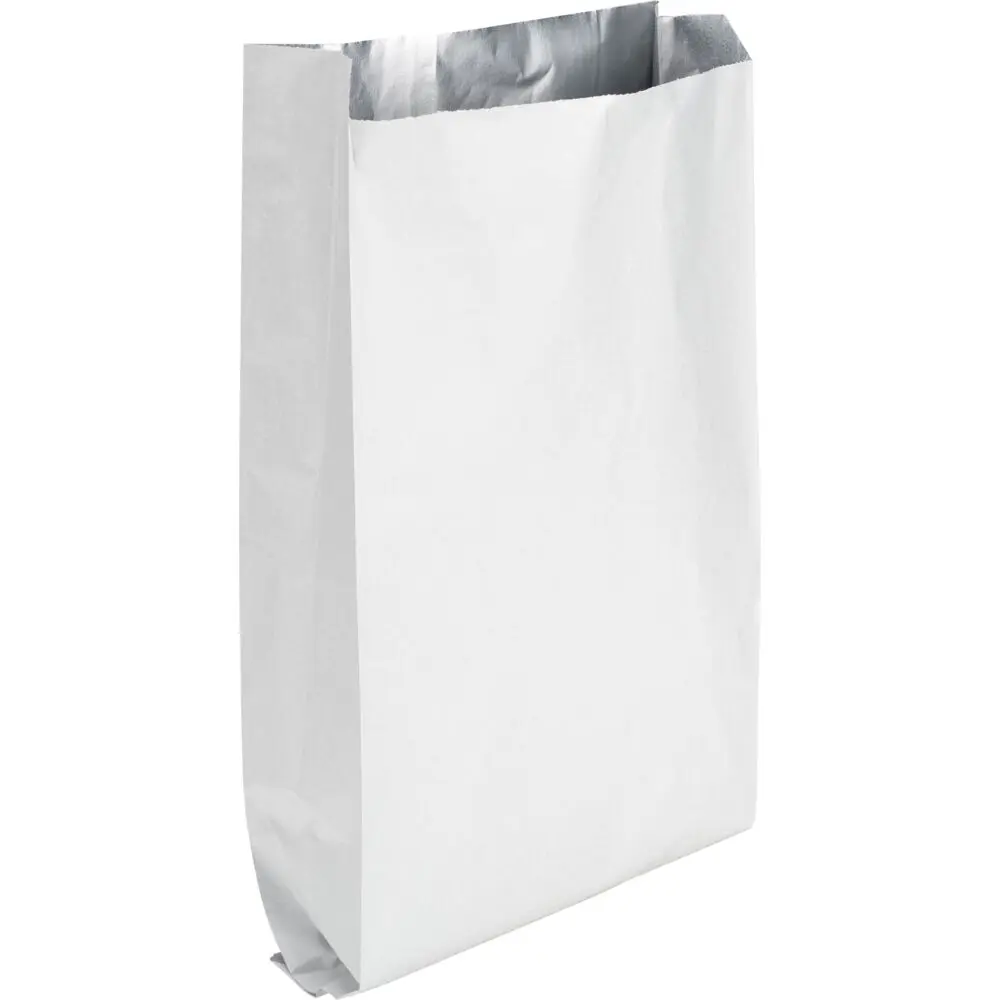 Grillpose, 29x16x5,5cm, hvid, aluminium/papir/PE, med sidefals, lille (1000 stk)