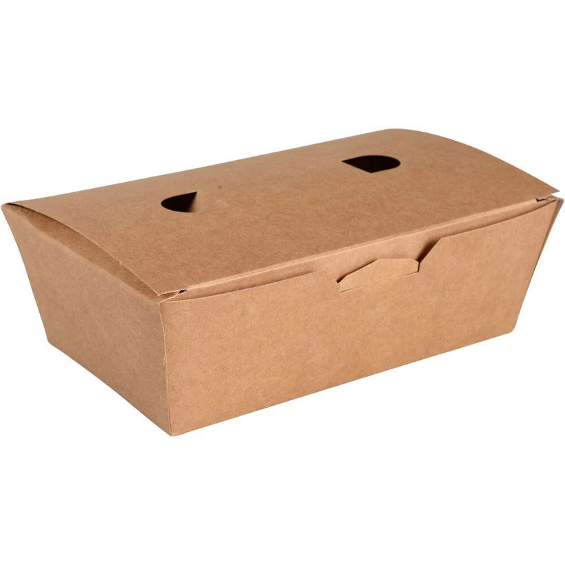 Takeaway boks, 13,8x6,7x5,5cm, 450 ml, brun, pap, med låg, konisk nr. 1 (400 stk)