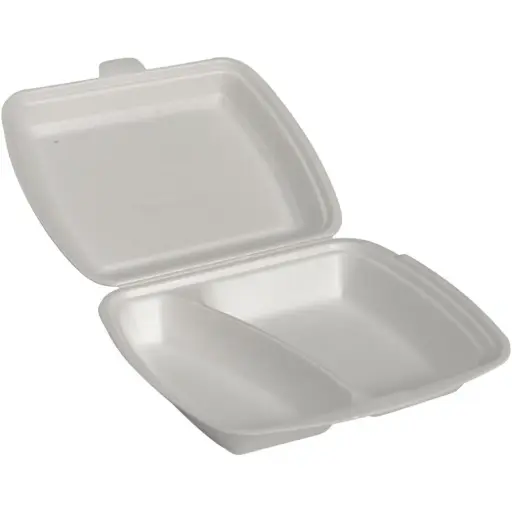 [1010001453] Termoboks, 24x20x7cm, hvid, XPS, 2-rums, 400/270 ml, med hængslet låg (250 stk)