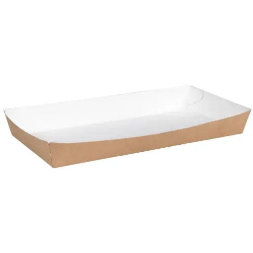 [13305702] Pølsebakke, 20x10x2cm, hvid, pap, hvid/brun, med kant (600 stk)