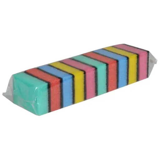 [498203] Skuresvamp, 9x6x3cm, flerfarvet, nylon/polyester/polyether, grov skureeffekt (10 stk)